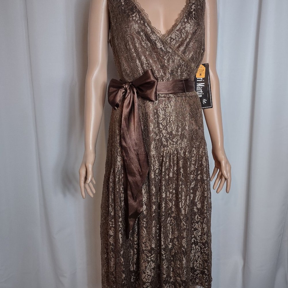 Sheri Martin new york metallic brown lace midi dress size 8